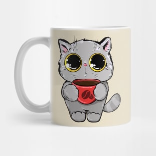 cat with cup coffee Mug